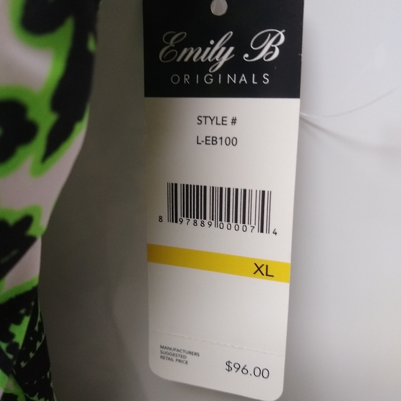 NWT Emily B Originals White Black Neon Green One Piece Floral Swimsuit - Size XL - Picture 3 of 11